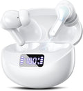 Wireless Earbuds, Bluetooth 5.4 HiFi Stereo Headphones with Noise Cancelling Mic, 50H Playback in Ear Buds with LED Digital Display, IPX7 Waterproof Earphones for Office/Running/Workout White