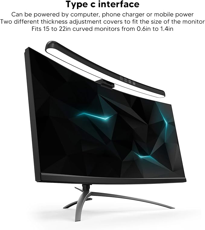 Computer Monitor Lamp with Asymmetric Optical Design Adjustable Touch Dimming RGB Light Curved Monitor lamp bar with Asymmetric Optical Design USB Lamps USB Lamps
