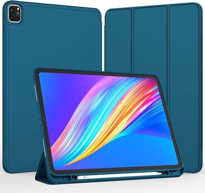 iMieet Case for iPad Pro 11 Inch (M5) 2025 /(M4) 2024 5th Gen, Trifold Stand Smart Cover with Pencil Holder and Soft TPU Back, Auto Wake/Sleep (Teal)