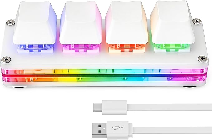 aikeec White Mini 4-Key Keypad Mechanical Gaming Keyboard, Self Programming,OSU Hot Swap Game Keyboards with 1.5m USB-C Data Cable（Upgrade Cherry Shaft &RGB LED）
