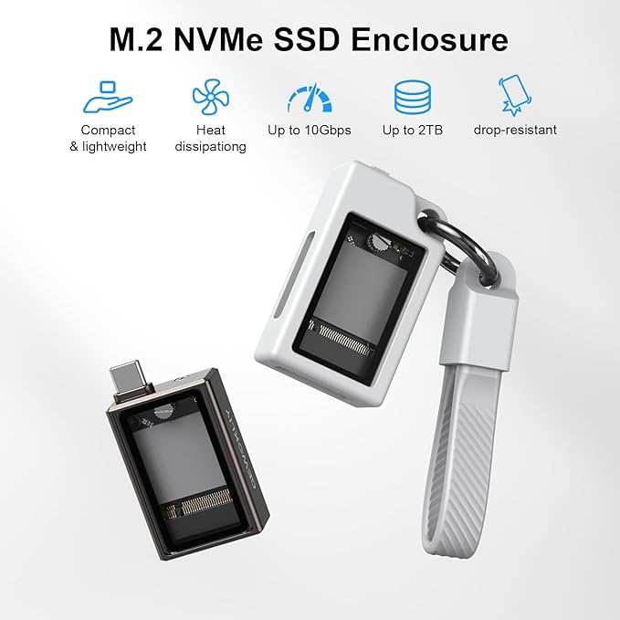 2230 M.2 NVMe SSD Enclosure with Cooling Fan, 10Gbps USB 3.2 Gen2, Supports M.2 M Key & B+M Key ,Up to 2TB, External SSD Drive Enclosure for MacBook Laptop iPad Android