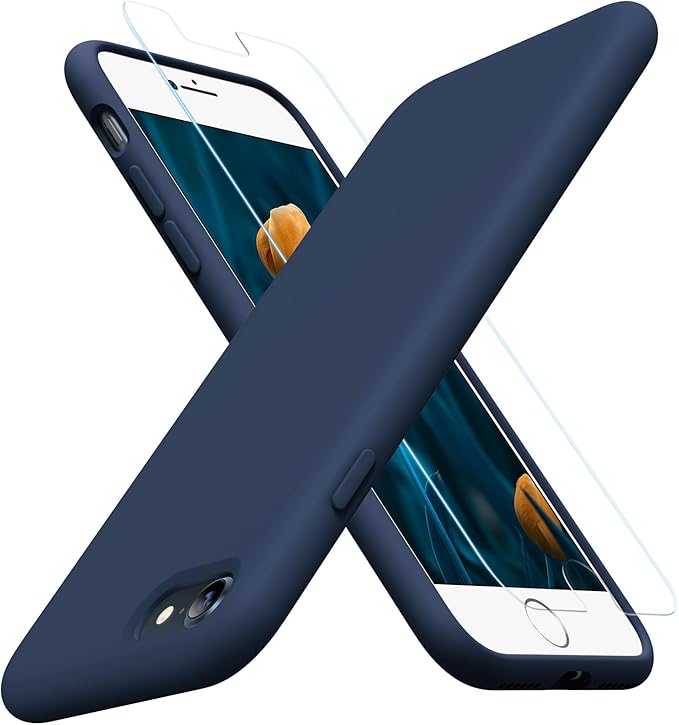 Miracase Ultra Slim Designed for iPhone SE Case 2022(3rd Gen)/iPhone SE 2020 Case(2nd Gen)/iPhone 7 Case/iPhone 8 Case with Screen Protector, Multi-Color Silicone Shockproof Phone Case(Dark Blue)