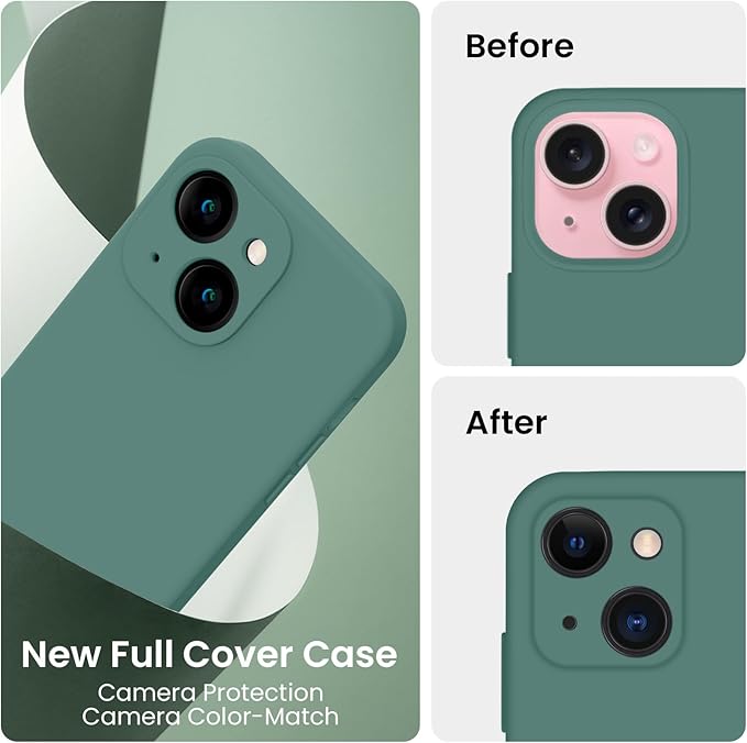 FireNova Designed for iPhone 15 Plus Case, Silicone [Camera Protection] Case, Soft Anti-Scratch Microfiber Lining Inside, 6.7 inch, Midnight Green