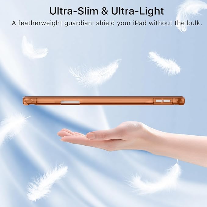 MoKo for iPad Air 11 inch Case (M4/M3/M2) 2026/2025/2024, iPad Air 5th/4th Gen 10.9 inch Case 2022/2020 with Pencil Holder, Slim Light Trifold Cover with Hard PC Translucent Back Shell, Brown