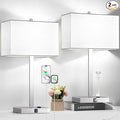 21" Set of 2 Touch Control Table Lamps with 2 USB & AC Outlets, 3-Way Dimmable Modern Nightstand Lamps for Bedroom Living Room Office Reading, White Shade Bedside Lamps, 5000K LED Bulbs Included.