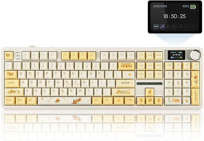 EPOMAKER X Aula F108 PRO Wireless Gaming Keyboard with Screen, 8000mAh Battery, 104 Hot-Swappable and Programmable Keys and Knob, RGB Backlight, for Mac/PC/Android (Grey&Yellow)