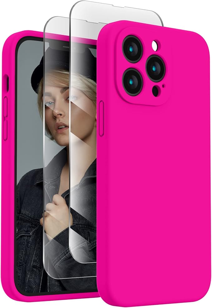 FireNova Designed for iPhone 13 Pro Max Case, Silicone [Camera Protection] Phone Case, Soft Anti-Scratch Microfiber Lining Inside, 6.7 inch, Hot Pink