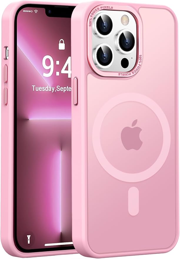 Newfuture Designed for iPhone 13 Pro Max Case with Magnetic [13 FT Military Drop Protection] [Compatible with Magsafe] Slim Translucent Matte Shockproof with Anti-Fingerprint Phone Case, Chalk Pink