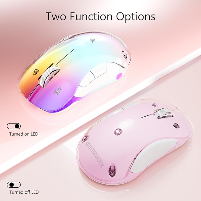 memzuoix 2.4G Wireless Mouse with Customizable Cover & 9-Color LED - Rechargeable Ergonomic, 1400 DPI, 5 Buttons, USB Receiver for PC/Mac - Pink