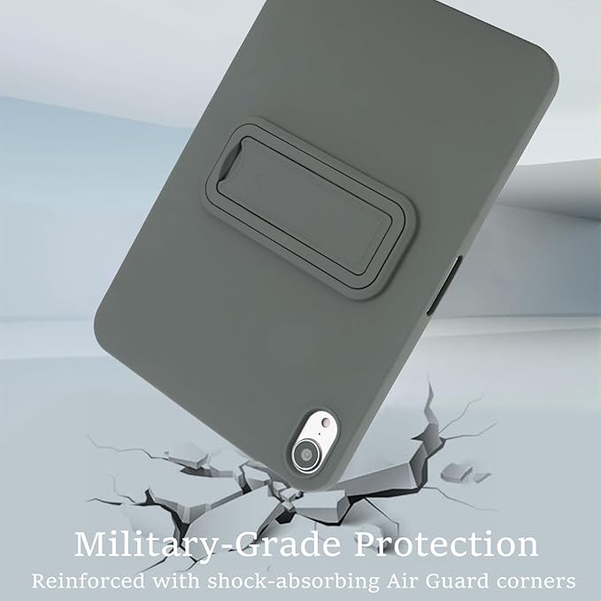 Case for iPad mini 7th & 6th Gen with Kickstand, Soft TPU + Hard PC Ultimate Delicate Touch Feeling Shockproof Protective Back Cover for iPad mini 7th 6th Women Men, Gray