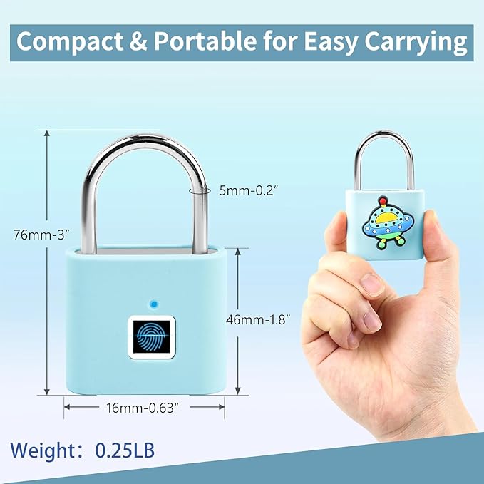 UMIKSMART Fingerprint Padlock with Silicone Protective Cover & Charm, Smart Keyless Padlock for School Locker, Gym Locker, Backpack and Travel Bag, Gift for Kids, Teens and Friends, Cosmic Blue Set