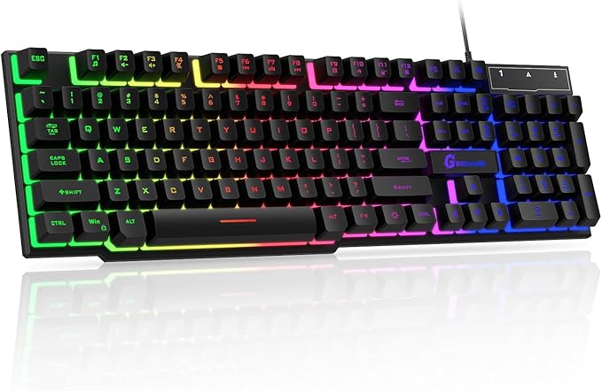 GEODMAER 104 Keys Gaming Keyboard, Full Size LED Backlit Wired Keyboard with Multimedia Keys, Anti-Ghosting, Spill-Resistant Membrane Gaming Keyboard for PC Laptop