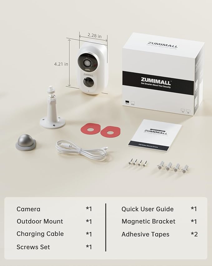ZUMIMALL Security Cameras Wireless Outdoor with Magnetic Mount, No-Drill Installation, 2K Battery Powered Cameras for Home Security Indoor, 2.4G WiFi, Color Night Vision/130° View/AI Detection/Alexa