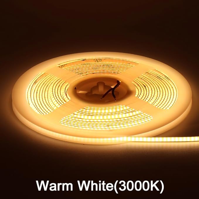 3mm COB Strip Light, DC 24V Warm White 16.4ft Flexible Cuttable Ultra-Thin LED Tape CRI>90 Uniform Dotless 400LEDs/M LED Light for Christmas Bedroom Home Kitchen Cabinet Decor (NO Power Supply)
