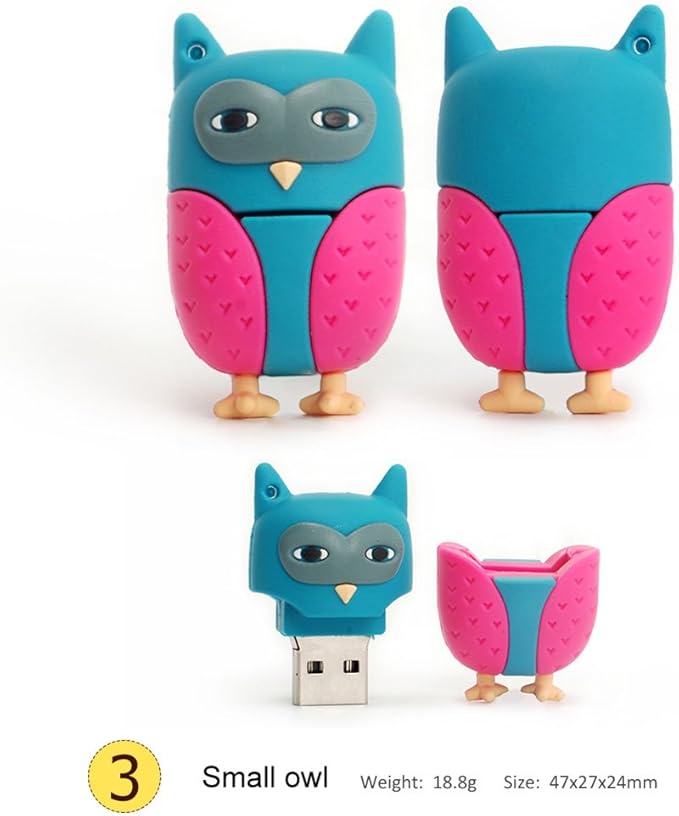 Flash Drive 5x16GB Thumb Drive Animals USB Flash Drive with Chain Bee Fox Owls Penguin Pen Drive Gift for School Kids and Students Valentine's Day Gift (Pack of 5 Animals)