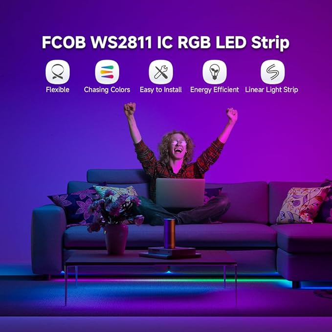 BTF-LIGHTING FCOB WS2811 IC RGB COB LED Strip DC24V 576LED/m 16.4FT Flexible High Density Color Chasing Uniform Light 16IC/m 10mm Width for Indoor Lighting Project(No Adapter or Controller)