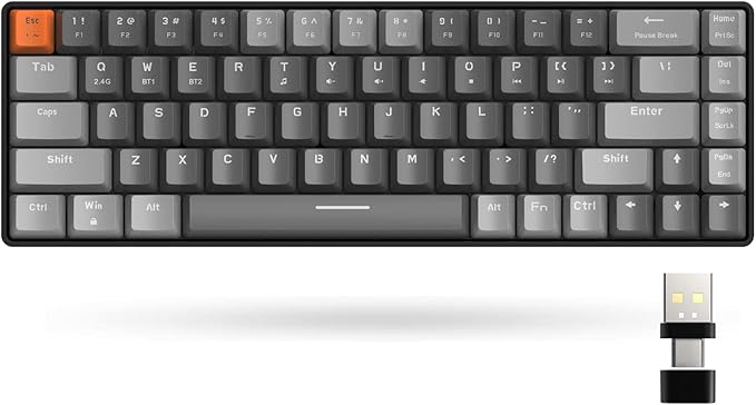MAGIC-REFINER RK68 60% Wireless Mechanical Keyboard, Bluetooth 5.0/2.4GHz with Dual Mode 2-in-1 Receiver, Compact 68-Key Hot Swappable Gaming Keyboard, Linear Red Switch for PC Mac Xbox Smartphone