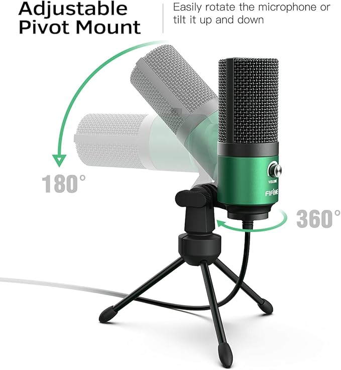FIFINE USB Gaming Microphone for PC Desktop, PS4 and Mac, Gain Control, External Condenser Computer Mic for Streaming, Podcasting, Twitch, Discord, Green - K669G