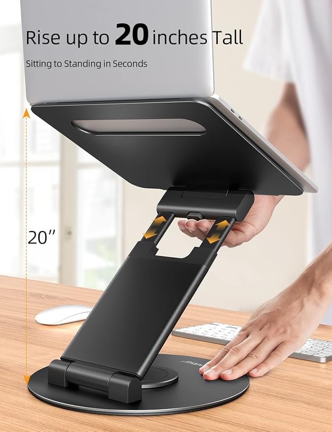 Nulaxy Telescopic 360 Rotating Laptop Stand for Desk Adjustable Height Swivel Pull Out Design Ergonomic Laptop Riser Fits All 10-17" Laptops Computer MacBook, Black