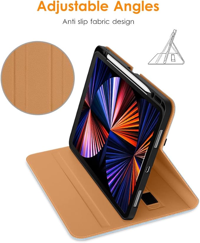 DTTO for iPad Pro 12.9 6th / 5th / 4th / 3rd Generation Case 2022/2021/2020/2018, Leather Folio Stand Cover with Built-in Pencil Holder -Auto Wake/Sleep and Multi Viewing Angles, Ice Blue