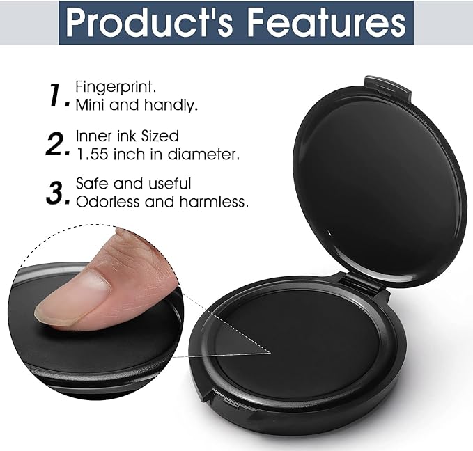 Fingerprint Ink Pad (Pack of 2) - Thumbprint Ink Pad for Notary Supplies Identification Security ID Fingerprint Cards Law Enforcement Fingerprint kit Black Ink pad Stamp pad huella dactilar