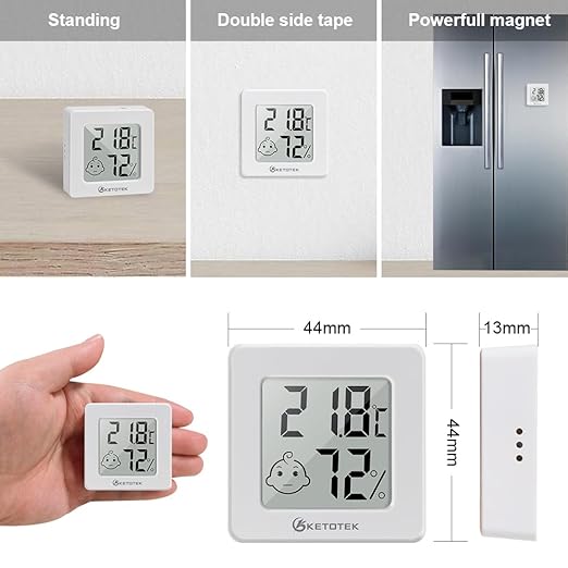 KETOTEK 5 Pack Thermometer Room Hygrometer Indoor Mini Temperature and Humidity Monitor Digital Humidity Meter Gauge with Comfort Indicator for House Office Greenhouse