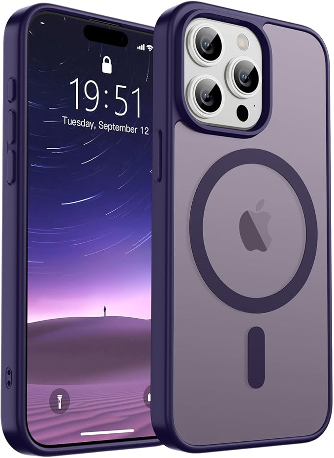 SUPFINE Magnetic for iPhone 15 Pro Case (Compatible with MagSafe) (Military Grade Drop Protection) Translucent Matte Shockproof Phone Case, Dark Purple