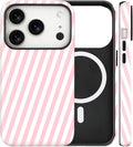 Magnetic for iPhone 17 Pro Max Case Cute Diagonal Stripes Phone Case, Shockproof Slim TPU and Hard PC Protective Phone Cover Compatible with MagSafe Designed for Women Girls,Pink