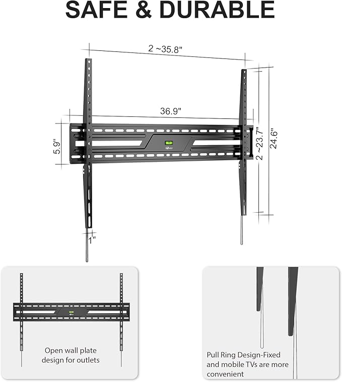 WALI Heavy Duty TV Wall Mount for 43-120 Inch Flat Curved TVs up to 165 lbs,Low Profile 1.2 Inch from Wall,Mounting Holes up to 900x600mm,Compatible with Stud Spacing, Easy Install Bracket,Black