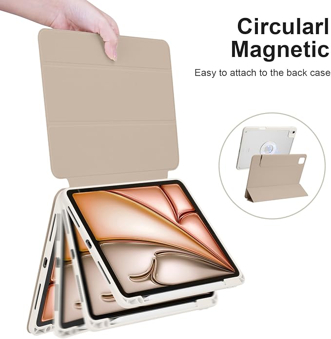Case for iPad Air 13" M4/M3/M2 2026/2025/2024, iPad Pro 12.9" 6th/5th Gen. 2022/2021 with Pencil Holder, Vertical Stand, Detachable Magnetic Trifold Stand Case,Auto Wake/Sleep, Oat Coffee+White