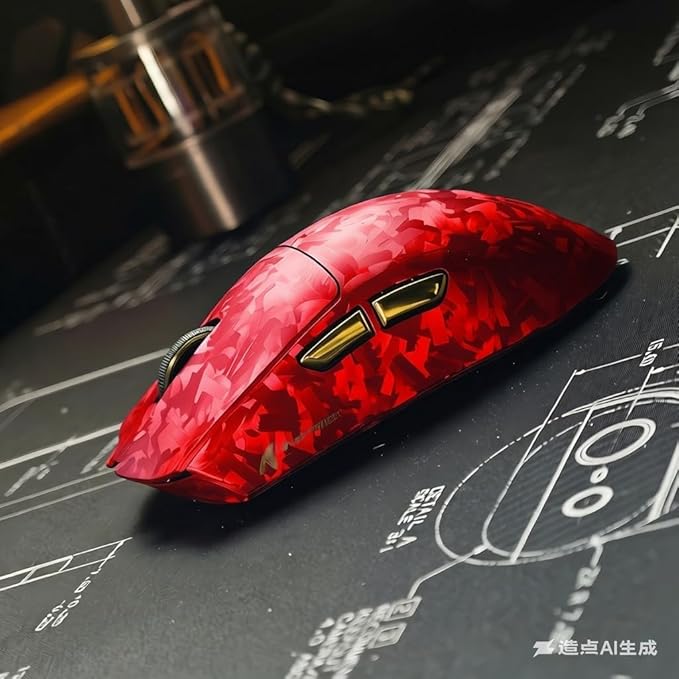 ATTACK SHARK X11 Ultra 8K Carbon Fiber Wireless Gaming Mouse with 42000 DPI-PAW3950 MAX Sensor-63g Lightweight,Nordic 54L15 MCU Chip,Wired/BT/2.4Ghz,100 Million Clicks,Programmable for PC Mac FPS(Red)