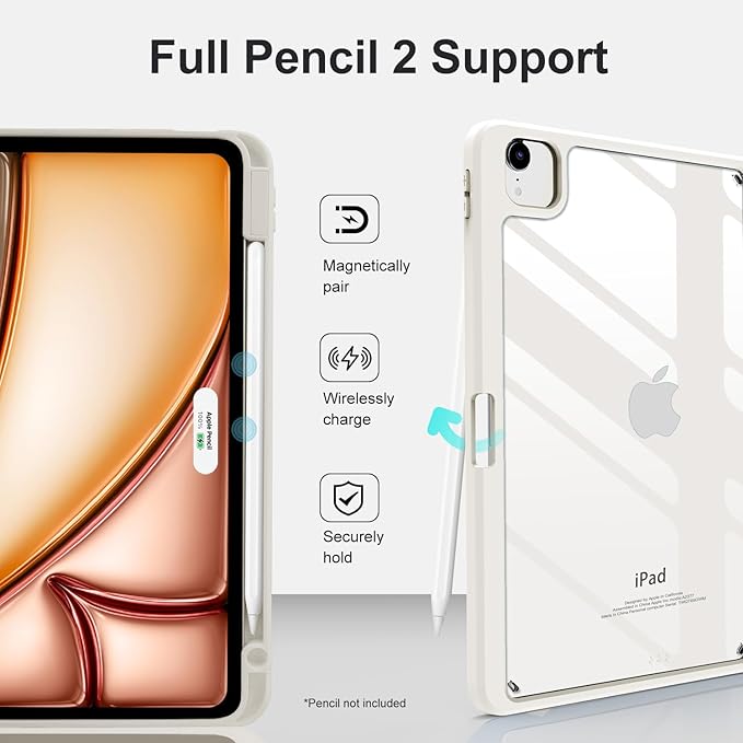 Case for iPad Air 13 inch 2026/2025/2024 M4/M3/2,Slim Smart Cover for 2022 iPad Pro 12.9 inch (4/5/6th Gen) with Pencil Holder,Trifold Stand with Clear Back Shell, Creamy White