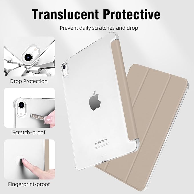 Case for iPad mini 7 (A17 Pro), Slim Smart Trifold Stand for iPad mini 7th/6th Generation 8.3 Inch 2024/2021, Hard PC Translucent Frosted Back Shell Case with Auto Wake/Sleep, Oat Coffee