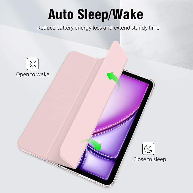 for iPad Air 13 inch M4/M3/M2 2026/2025/2024 Case, iPad Pro 12.9 (6th/5th Generation 2022/2021), Hard PC Translucent Frosted Back Shell Case with Auto Wake/Sleep, Trifold Stand Cover, Pink
