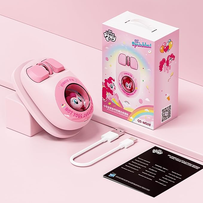 My Little Pony Wireless Mouse - Pinkie Pie Edition, 3D Character Design Silent Click Mouse with 1600 DPI, Dual-Mode (2.4GHz/Bluetooth), Ergonomic for Mac/Windows