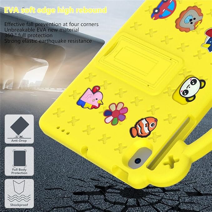 AKABEILA Compatible with Huawei MediaPad M3 Lite S 8.0/Samsung Tab A 8.0 2019 T290/T295/Tab A7 Lite 8.7 T220/T225 2021 Tablet Case, Kids Case with Shoulder Strap & Stand Handle Yellow