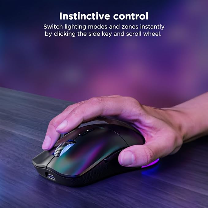 Lenovo Legion M220 Wireless RGB Gaming Mouse, Dual Channel Bluetooth, 2.4Ghz Wireless, USB-C Charging, 5-Level DPI Switch, Symmetrical Medium-Large Size, Black