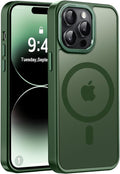 Newfuture Designed for iPhone 14 Pro Max Case with Magnetic [13 FT Military Drop Protection] [Compatible with Magsafe] Slim Translucent Matte Shockproof with Anti-Fingerprint Phone Case, Dark Green