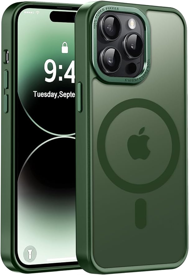 Newfuture Designed for iPhone 14 Pro Max Case with Magnetic [13 FT Military Drop Protection] [Compatible with Magsafe] Slim Translucent Matte Shockproof with Anti-Fingerprint Phone Case, Dark Green
