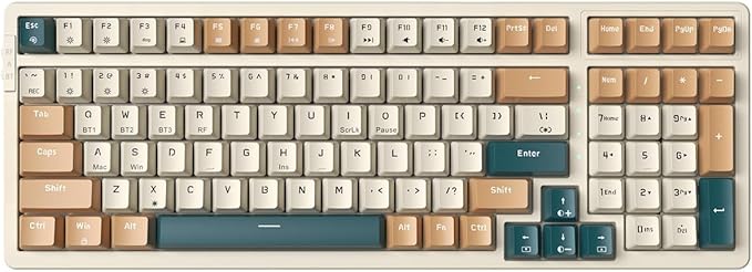 Qisan Wireless/Wired Mechanical Keyboard, Triple Mode 2.4G/USB-C/BT Wireless Gaming Keyboard, 100 Keys (98%) US Layout Brown Switch Rechargeable RGB Backlit Keyboards | Brown Combo