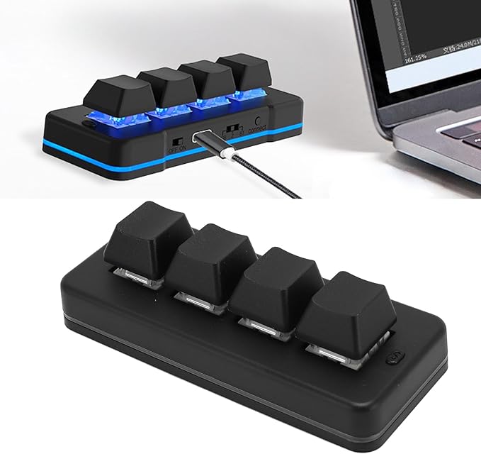XUMIUZIY 4 Key Programmable Keypad, 4 Key OSU Keypad,Universal Quick Copy Paste, No Drive, Wireless/Bluetooth/Wired USB Dual Mode 4 Point Custom Macro Keyboard RGB Lighting