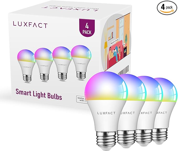 Alexa Light Bulbs, Smart Light Bulbs RGBCW Color Changing, A19 E26 Bluetooth Light Bulb Directly Compatible with Alexa/Smart Life, No WiFi Required, 9W 800LM 60W Equivalent, 4 Pack