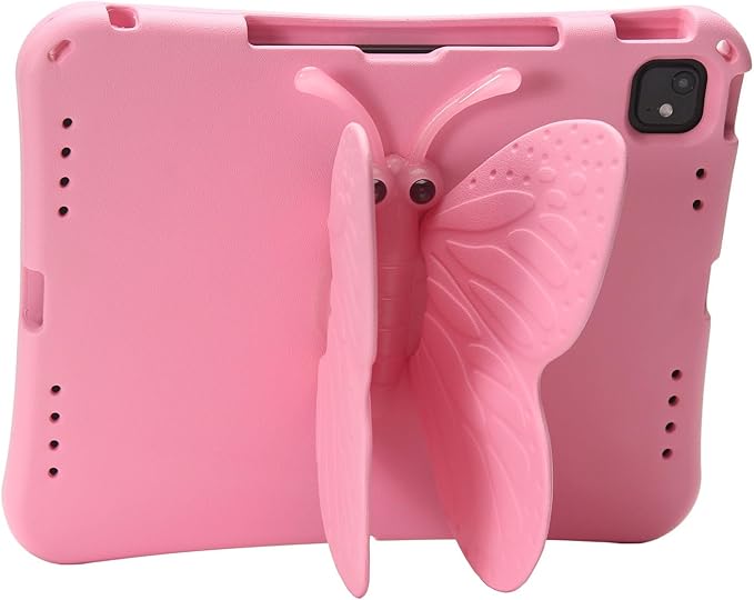 Butterfly Kids Case for iPad Air 13 Inch M3/M2 (2025/2024), iPad Pro 13 M5/M4 (2025/2024), iPad Pro 12.9 (2022/2021/2020/2018), 3D Cartoon EVA Foam Shockproof Stand Cover for Girls - Pink