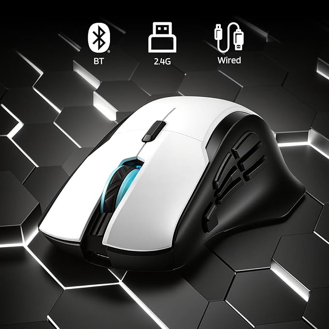 LTC MKM071 Wireless MMO Gaming Mouse with RGB Charging Dock, Tri-Mode (2.4G/Bluetooth/Wired), 12000 DPI PAW3311 Sensor, 11 Programmable Buttons, 7 Side Buttons, 1000Hz Polling Rate, Ergonomic