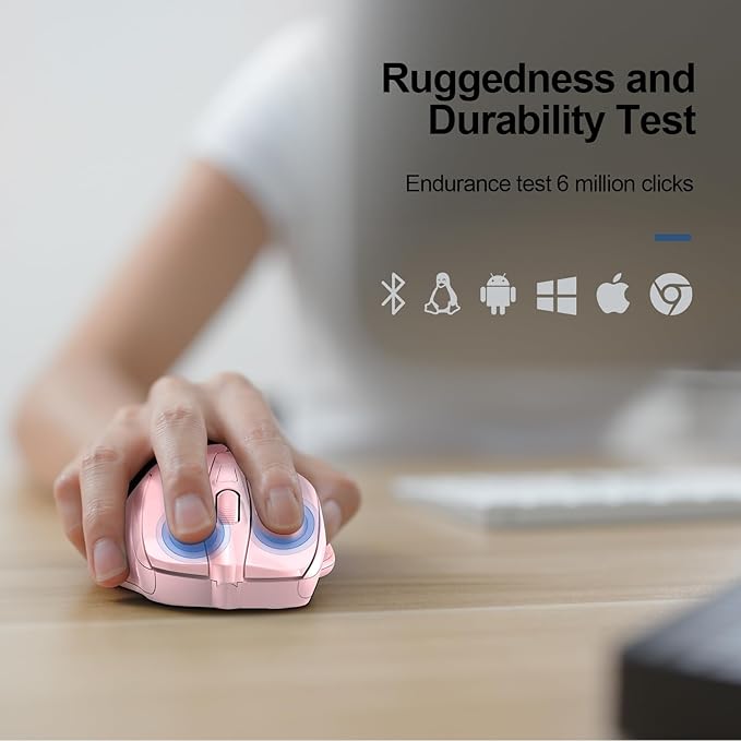 TECKNET Wireless Mouse (2.4G & BT5.0/3.0) Silent 4800 DPI Computer USB A & Bluetooth Mouse 6 Buttons, Wide Compatibility - Pink