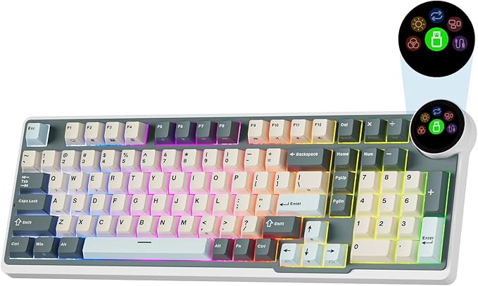 RK ROYAL KLUDGE N99 Wireless Mechanical Keyboard Full Size, Smart Display Screen & Knob, BT/2.4G/USB-C, 96% Hot Swappable Custom Keyboard, Pre-lubed Tactile Switches, Gasket Mount, RGB Gaming Keyboard