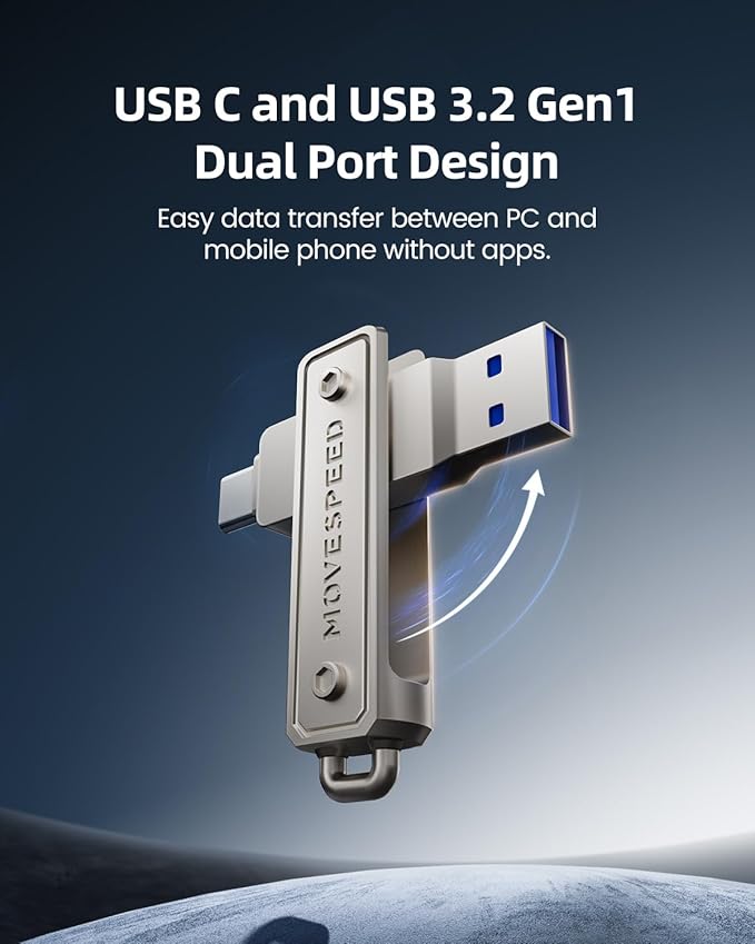 MOVE SPEED 128GB Thumb Drive, 400 MB/s Memory Stick with Type-C + USB 3.2 Gen1 Dual Port, High Speed Pendrive Compatible with 3.1/3.0/2.0 for iPhone 17/16/15 Series, Android, Mac/Pro/Air(1 Pack)