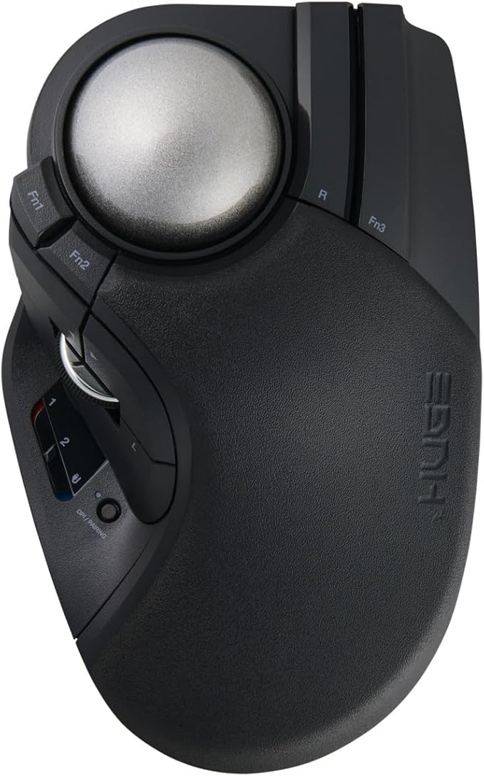ELECOM Huge Plus Wireless Trackball Mouse, Ergonomic 52mm Large Ball, Multi-Connection Bluetooth, 2.4GHz Wireless, Wired, 10 Programmable Buttons, Rechargeable, Silent Clicks, for Windows PC Mac iPad