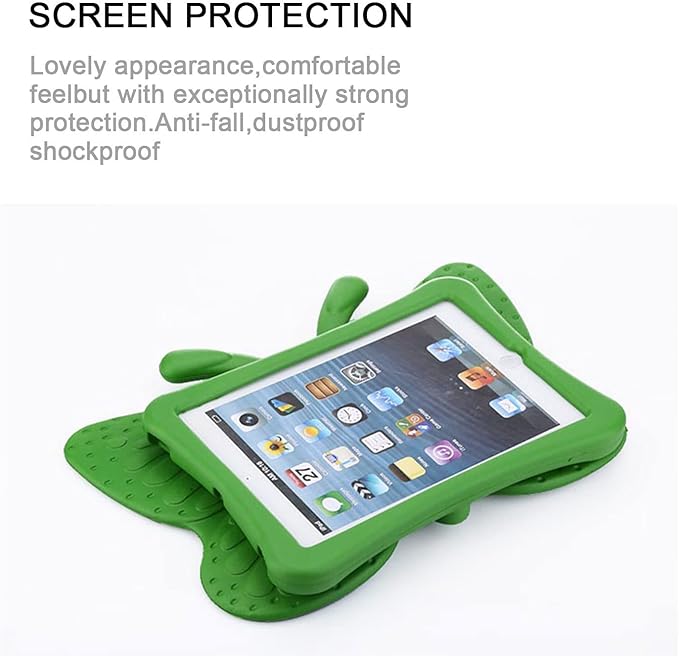 Kids Proof Case for Apple iPad mini 5/4/3/2/1 with Kickstand 3D Cartoon Soft EVA Foam Lightweight Shockproof Cover iPad mini 5th (2019) 4th/3rd/2nd/1st Generation 7.9", Green Butterfly