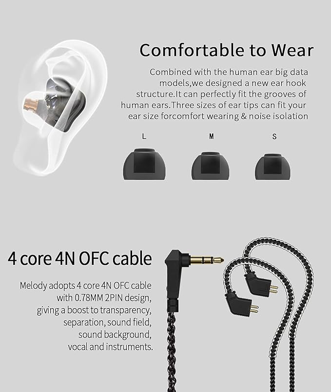 Kinboofi CCZ Melody in Ear Monitors, Dynamic Hybrid Dual Driver in Ear Headphones 1BA+1DD HiFi Wired Headphones Musicians IEM Upgrade Deep Bass Suitable for Audiophile Musician(No MIC, Black)…